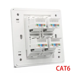 Cat 6 Type 4 Ports RJ45 Internet Wall Outlet Faceplate 86x86mm With Four CAT.6 Keystone Jack For LAN Ethernet Cover Panel