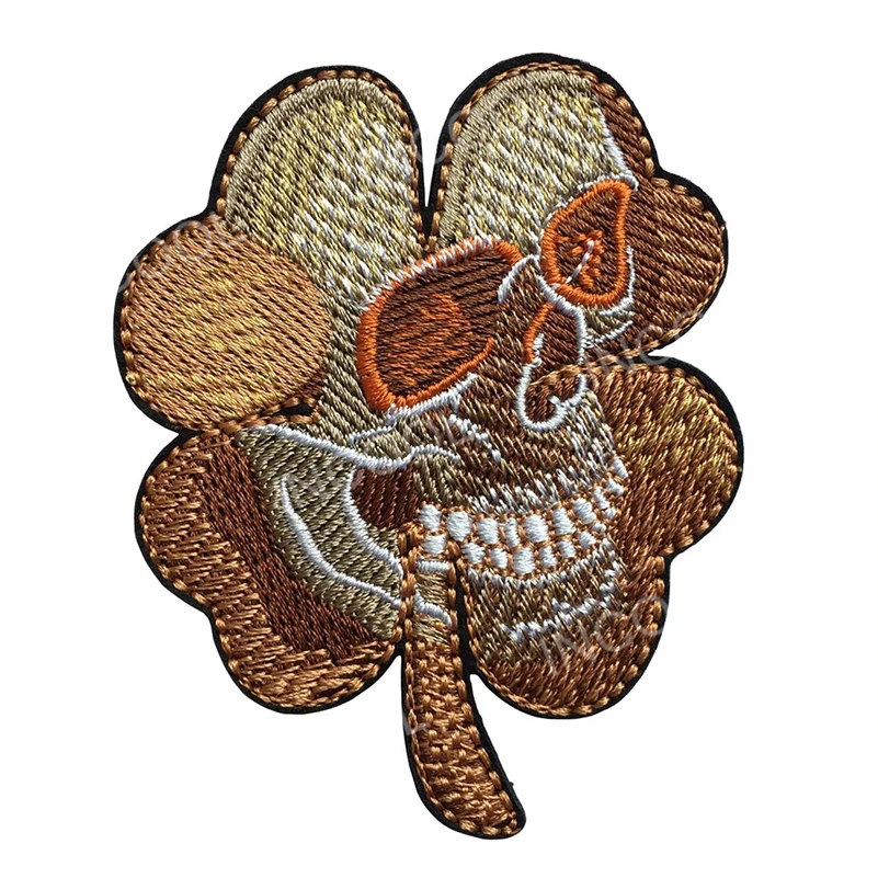 Embroidery Patch Irish Clover Skull Head Hook&Loop Fastener Patch Appliques Embroidered Patches For Clothing