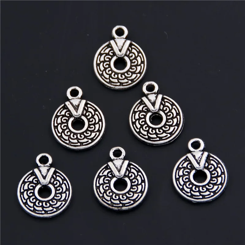 50pcs  Silver Color Metal Round With Figure Charms Pendant Fit Necklace Earrings Jewelry Diy Making Accessories A2427