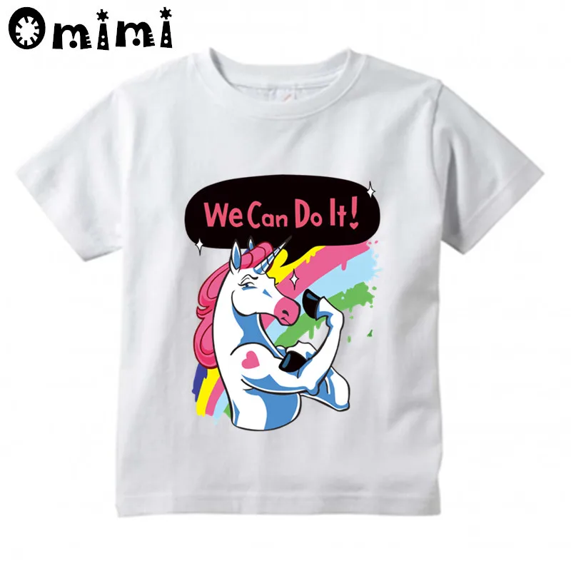 Boys/Girls 3D Unicorn We Can Do It Cartoon Design T-Shirt Children's Funny Short Sleeve Tops Clothing Kids T Shirt,ooo3014