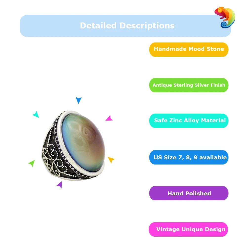 Mojo Vintage Bohemia Retro Color Change Mood Ring Emotion Feeling Changeable Ring Temperature Control Ring for Women MJ-RS052