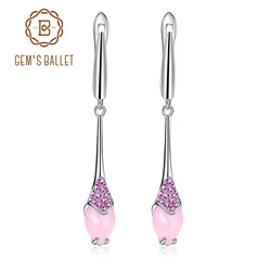 GEM'S BALLET Natural Pink Calcedony Earrings 925 Sterling Silver Gemstone Drop Earrings For Women Wedding Fine Jewelry
