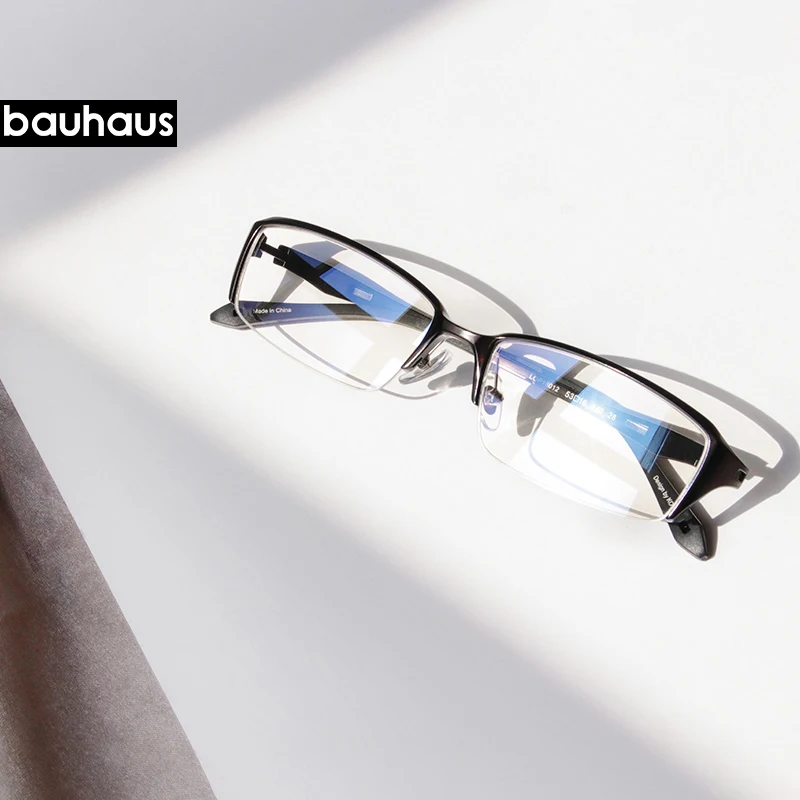 

bauhausOptical Glasses Frame Men Ultralight Square Prescription Eyeglasses New Male Semi Rimless Half Myopia Screwless Eyewear