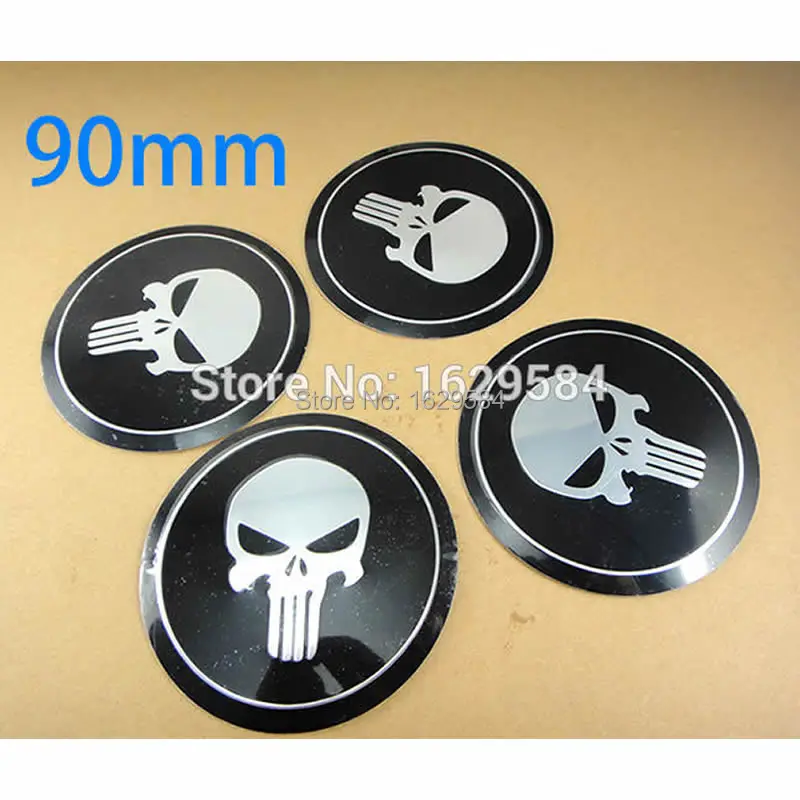 24 pcs / lot 90mm Wheels Sticker The Punisher Logo Car Steering Wheel Center Hub Cap Emblem Badge Decal Symbol