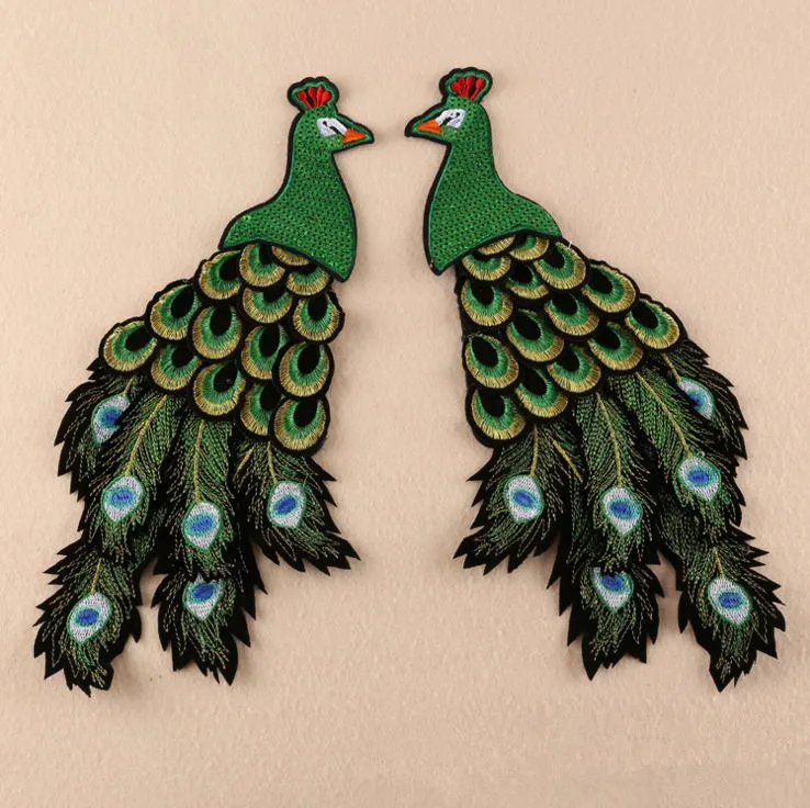 2017 New Patches one pair big size Peacock sequins embroidered patch sew on Motif Appliques Fabric cloth accessory