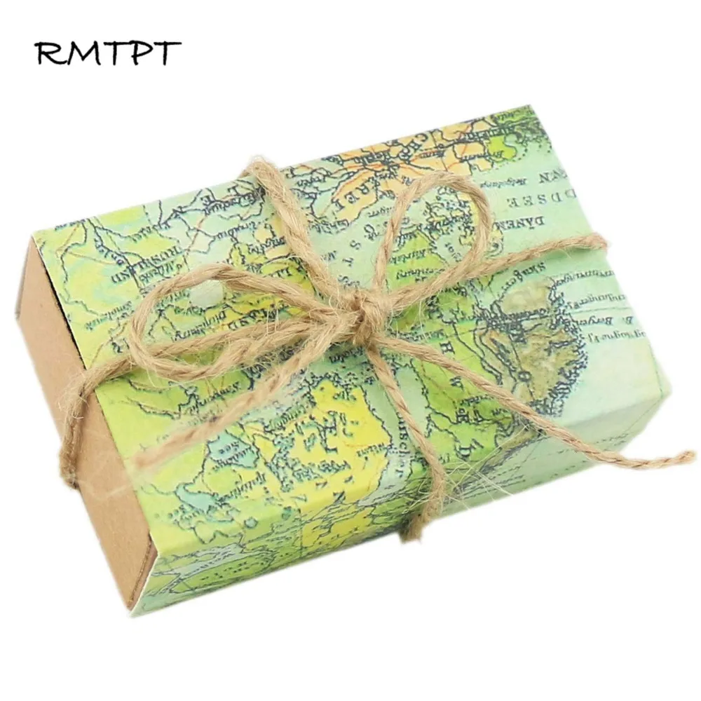 RMTPT 50pcs/Lot World Map Drawers Design Candy Gift Boxes Baby shower Birthday party Craft Paper Case for Wedding Favors