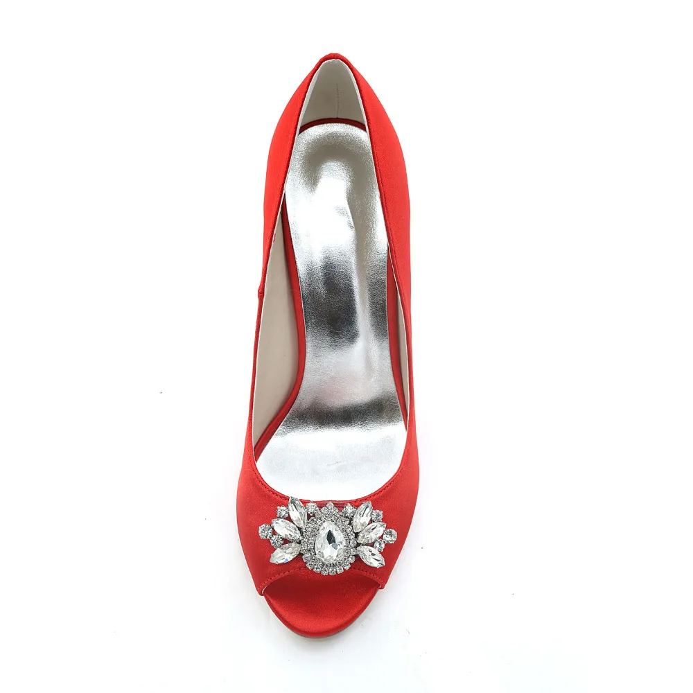 Creativesugar-zapatos de tacón con punta abierta para mujer, calzado de vestir de noche de satén, con broche de cristal de Reina, color dorado, champán, para boda