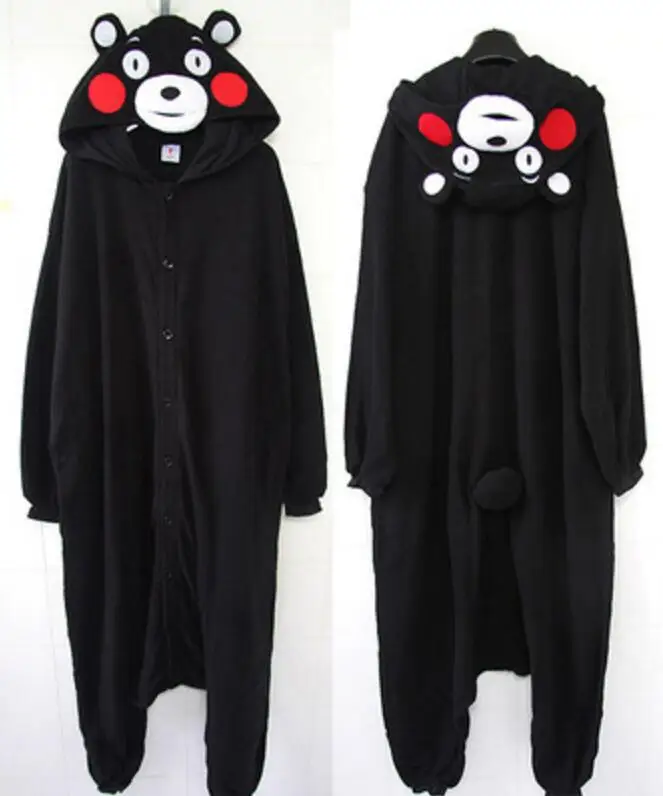 Kigurumi Cartoon Animal Black Kumamon Bear Onesie Unisex Adult Pajamas Cosplay Costumes Pyjamas Kumamoto Sleepsuit Sleepwear