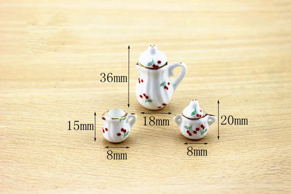 1/12 Dollhouse Miniature Accessories Mini Ceramic Teapot Teacup Simulation Furniture Kettle Cup Model Toys for Doll House Decor