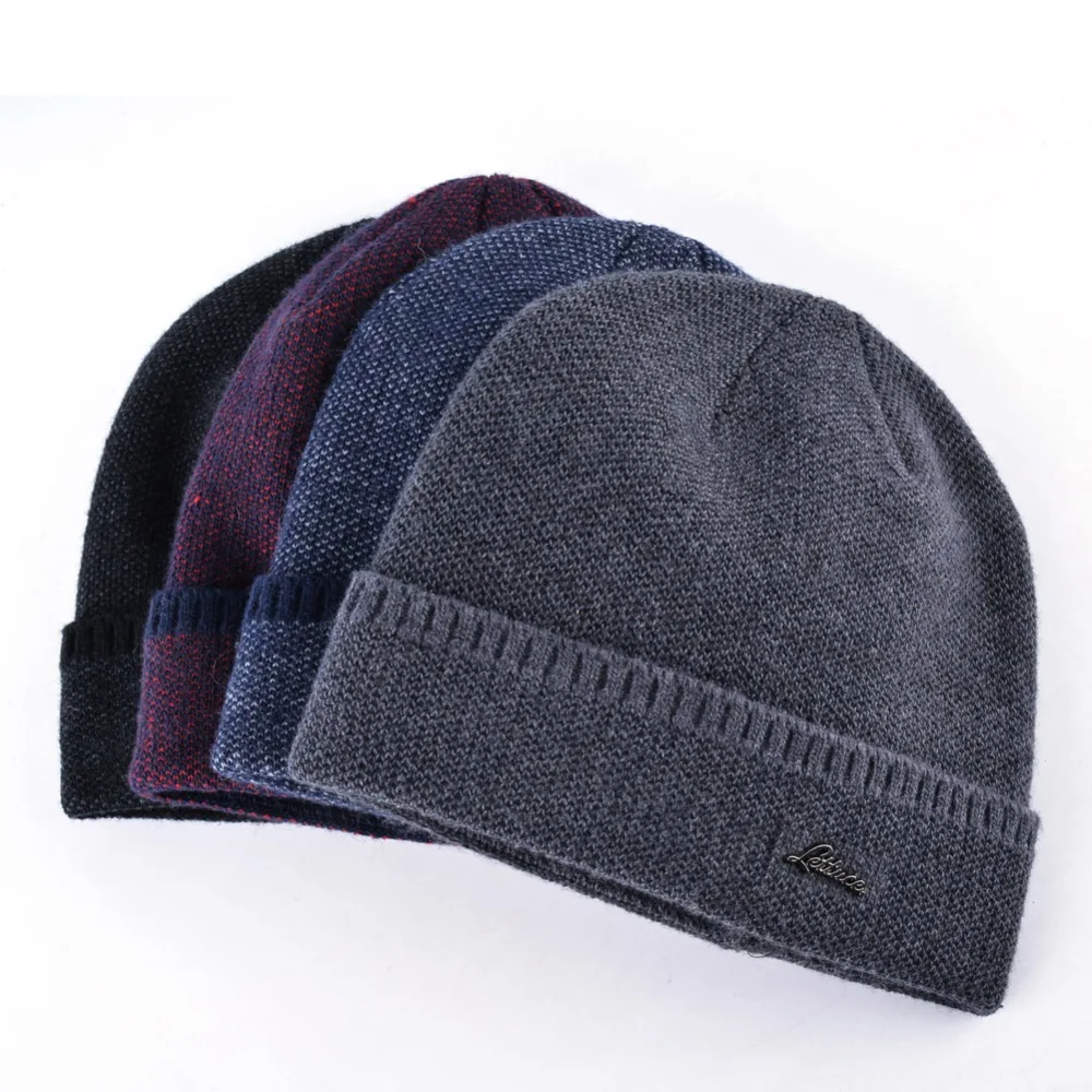 Winter Hat Thick Knitted Skullies Beanies Men Double Layer Keep Warm Knitting Hats For Men Add Velvet Caps Boy Touca