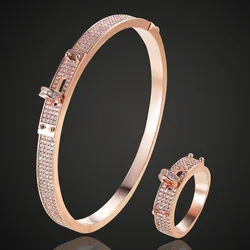 Blucome Women's Zircon Bangle jewelry For Party Perfect Gold-color Men's Bangle Pulseira Mujer Women Love Bangle & Braceletes