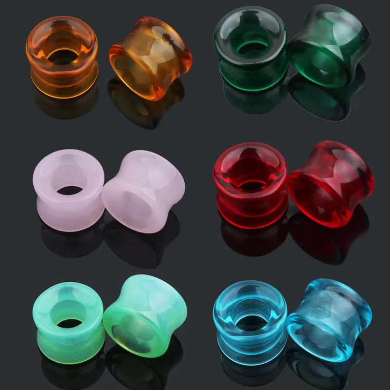 New 2Pcs/lot Glass Ear Plugs and Tunnels Flesh Tunnels Piercings Flesh Ear Tunnels Gauges Ear Expander Body Jewelry Piercings