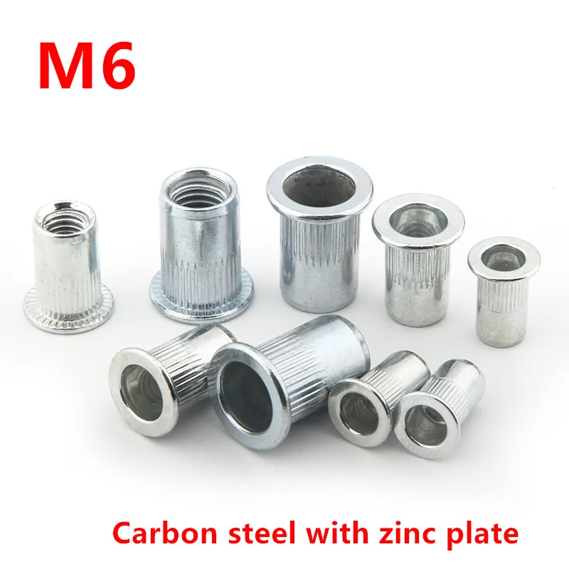 

500pcs Thread M6 Rivet Nut Carbon steel Zinc palted Insert Nut m6 Blind Rivet nut Inserts Flat Head Rivet Nut Rivnut