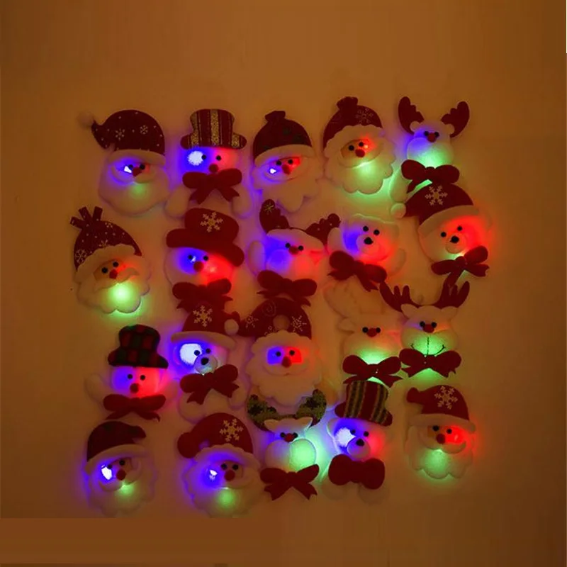 Hot 24units/lot Christmas Brooch Toy Led With Santa Claus Snowman Reindeer Lovely Cute Cloth Toys Kid Adult Gift