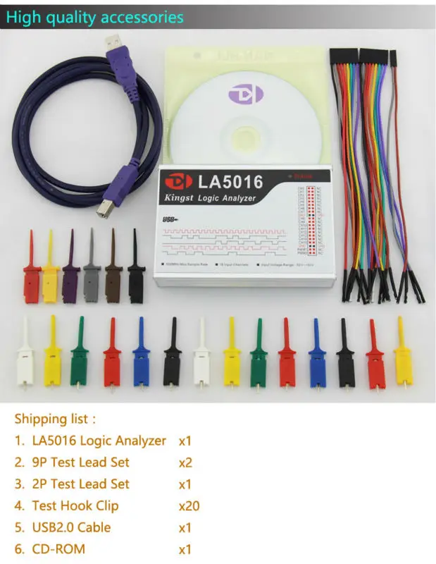 Kingst LA5016 USB Logic Analyzer 500M max sample rate,16Channels,10B samples, MCU,ARM,FPGA debug tool, Lots 3 Per piece