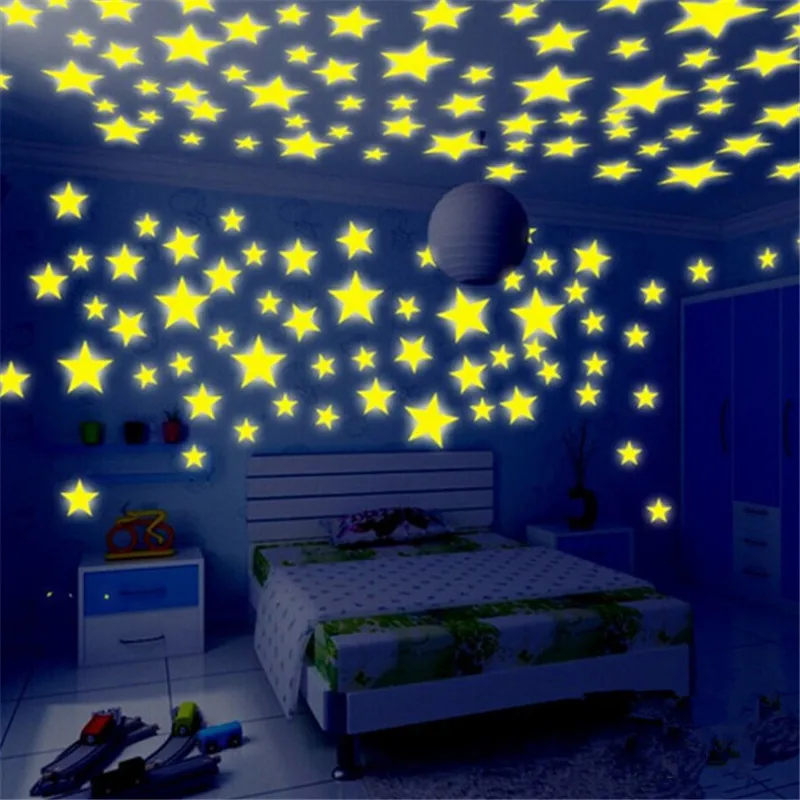 100pcs/Lot Stars Glow In Dark Wall Stickers Baby Kids Bedroom Decor Luminous Fluorescent Home Decoration Accessories