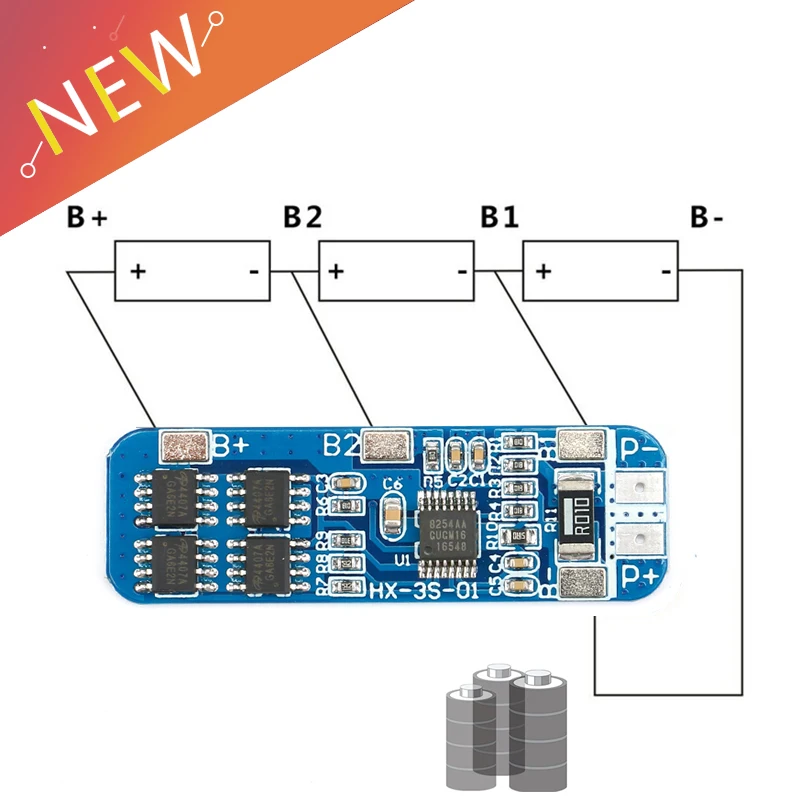 3S 10A 12V Lithium Battery Charger Protection Board Module for 3pcs 18650 Li-ion Battery Cell Charging BMS 10.8V 11.1V 12.6V