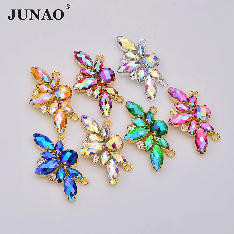 JUNAO-Papillon AB Crystal Couture Strass avec Griffe, Barrage Arrière Argenté, Charbon Applique Strass lèvent pour Robe de Soirée, 15x45mm