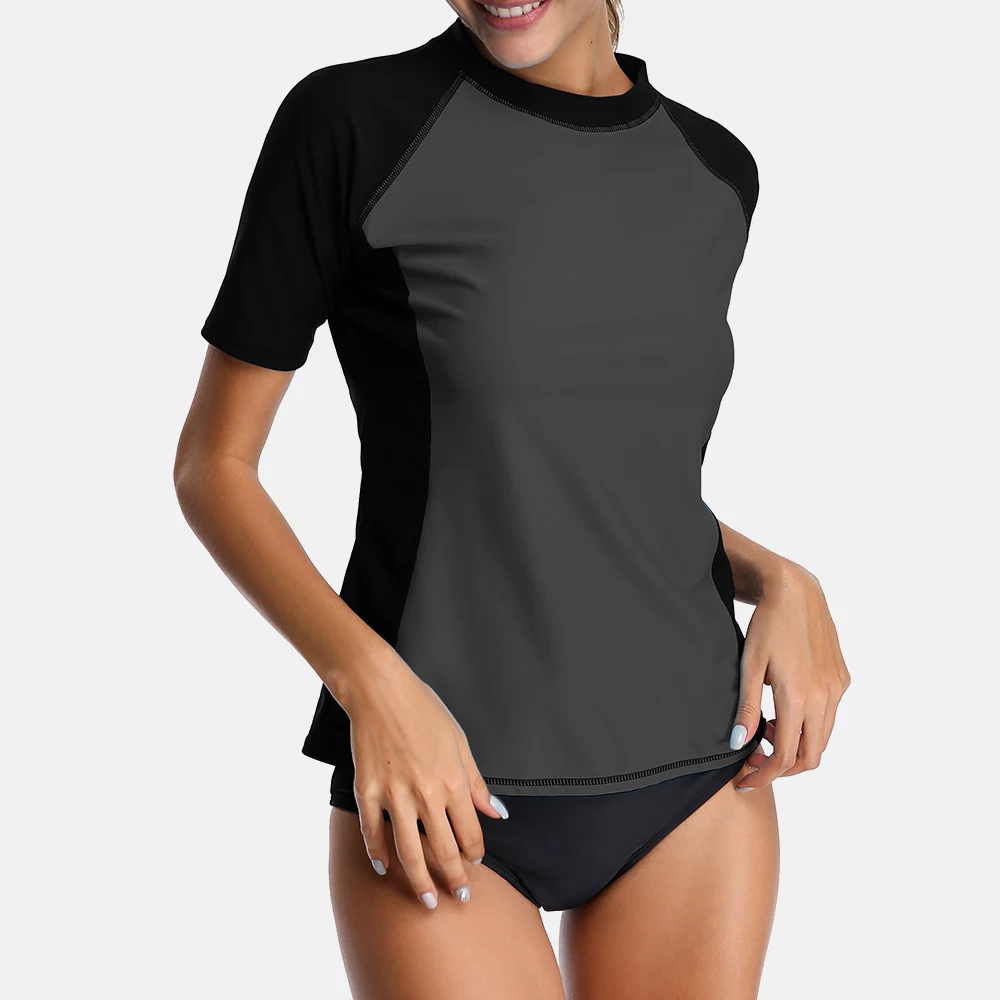 Anfilia Delle Signore Manica Corta Protezioni Camicette Donne Rashguard Costumi Da Bagno Surf Top Corsa e Jogging Camicia Bike Camicette Costume Da