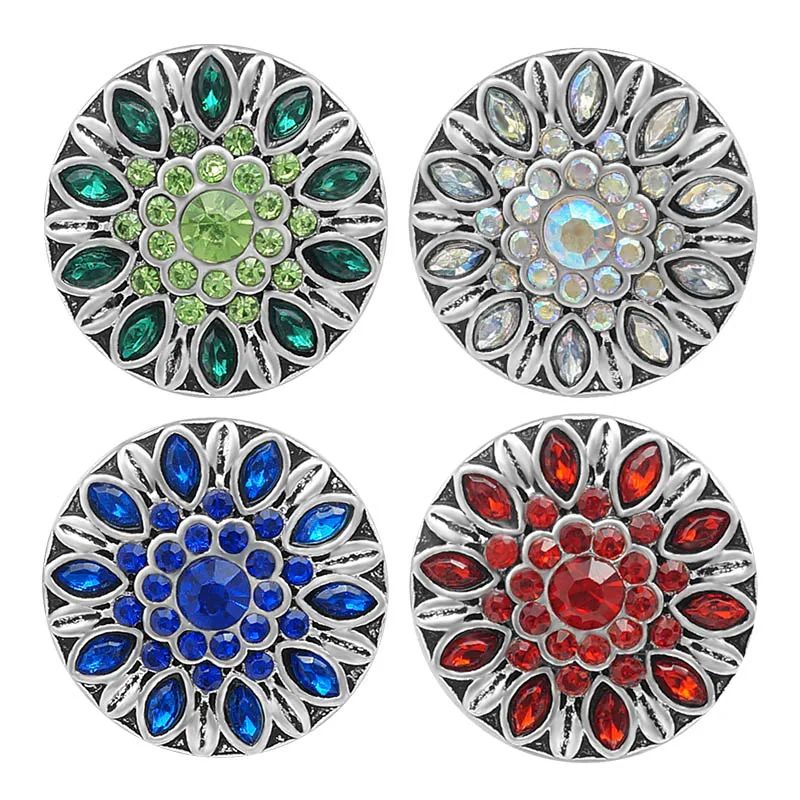 

KZ3384 New Beauty Elegant Rhinestone Round flowers 20MM Metal snap buttons for DIY 18mm snap jewelry wholesale