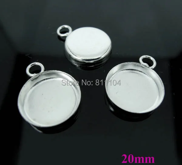 

20mm New Silver tone Plated Copper Blank Bases Round Deep Wall Bezel cups w/ loop Cabochon Settings Pendant Blank Bulk Wholesale