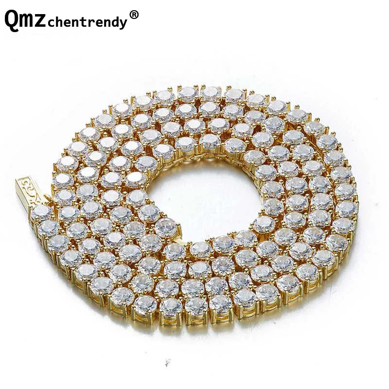 

Top Quality Hip Hop Bling CZ Iced out 1 Row Pharaoh Link Chain Necklace Women Men Copper Tennis Chain Jewelry Drop Shipping