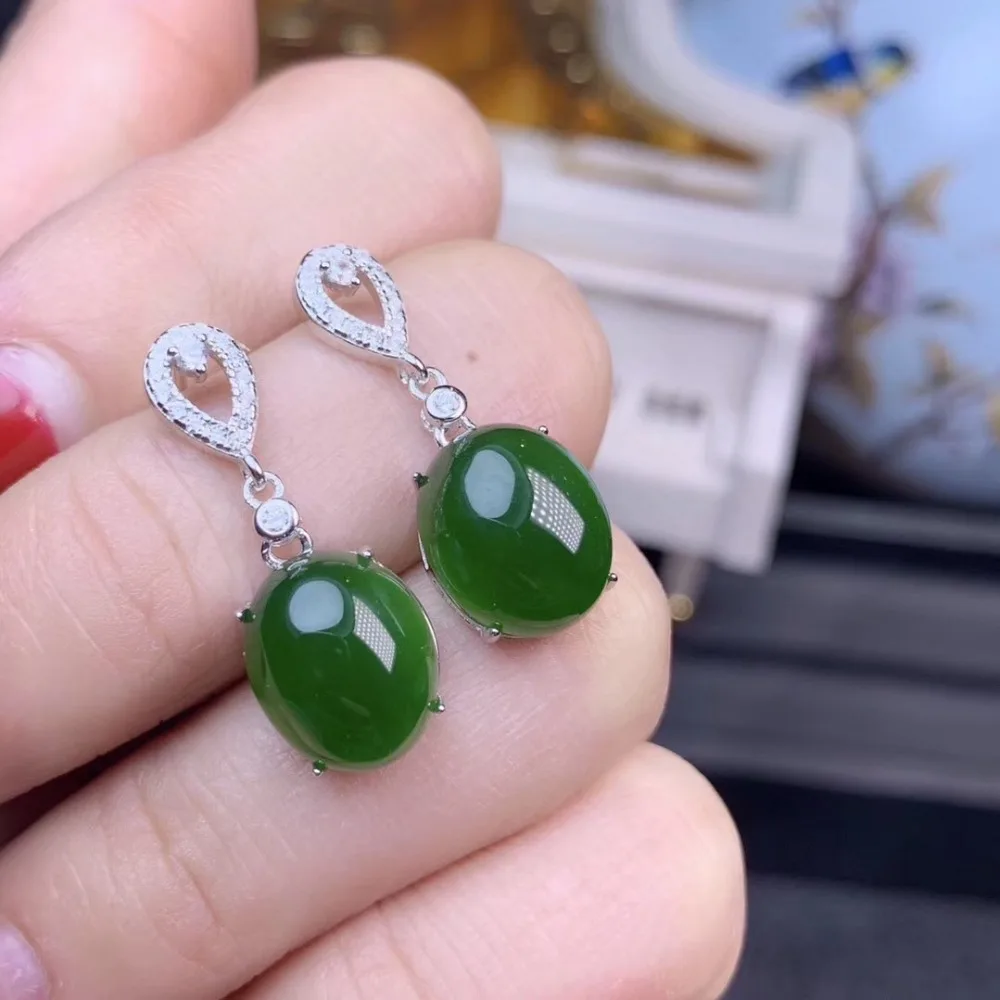 

Hetian Jasper earring Natural Jasper Free shipping 925 sterling silver Fine gems jewelry For men or women