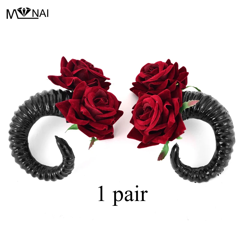 Gothic Demon Sheep Horn Retro Rose Headband Halloween Cosplay Skull Decor Hair Hoop Hair Accessories Vintage Hairpin