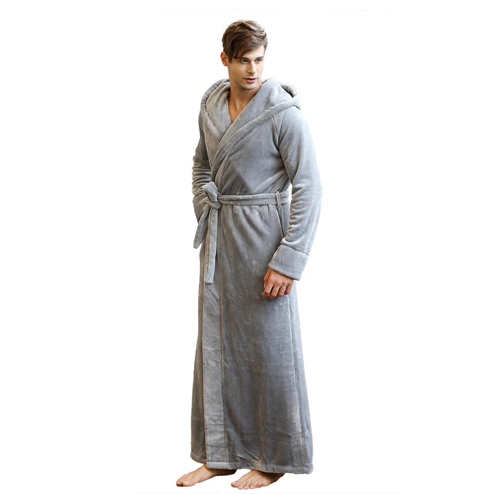 Mens and Womens Long Robe Flannel Ultra Long Floor Length Big Size Hooded Sleepwear Robes Bathrobe Lounge Wear Nightwear Gown