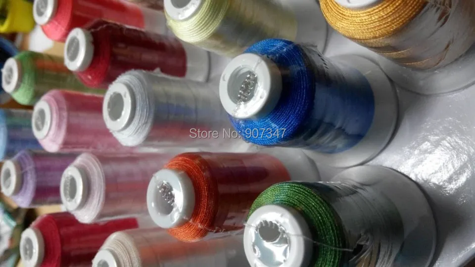 Popular Brother color embroidery thread 500m/cone, 40 assorted colors in box Simthread popular embroidery thread system