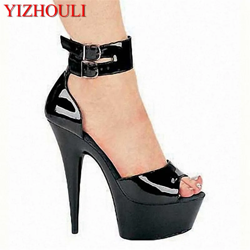 Roman fish mouth shoes black temptation super slim and sexy sandals location filming 15cm shoes