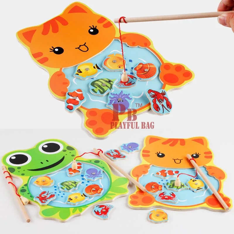 Frog cat fishing QZF01 children fishing toys magnetic puzzle fishing pool rod baby 3 years old parent-child interactive game