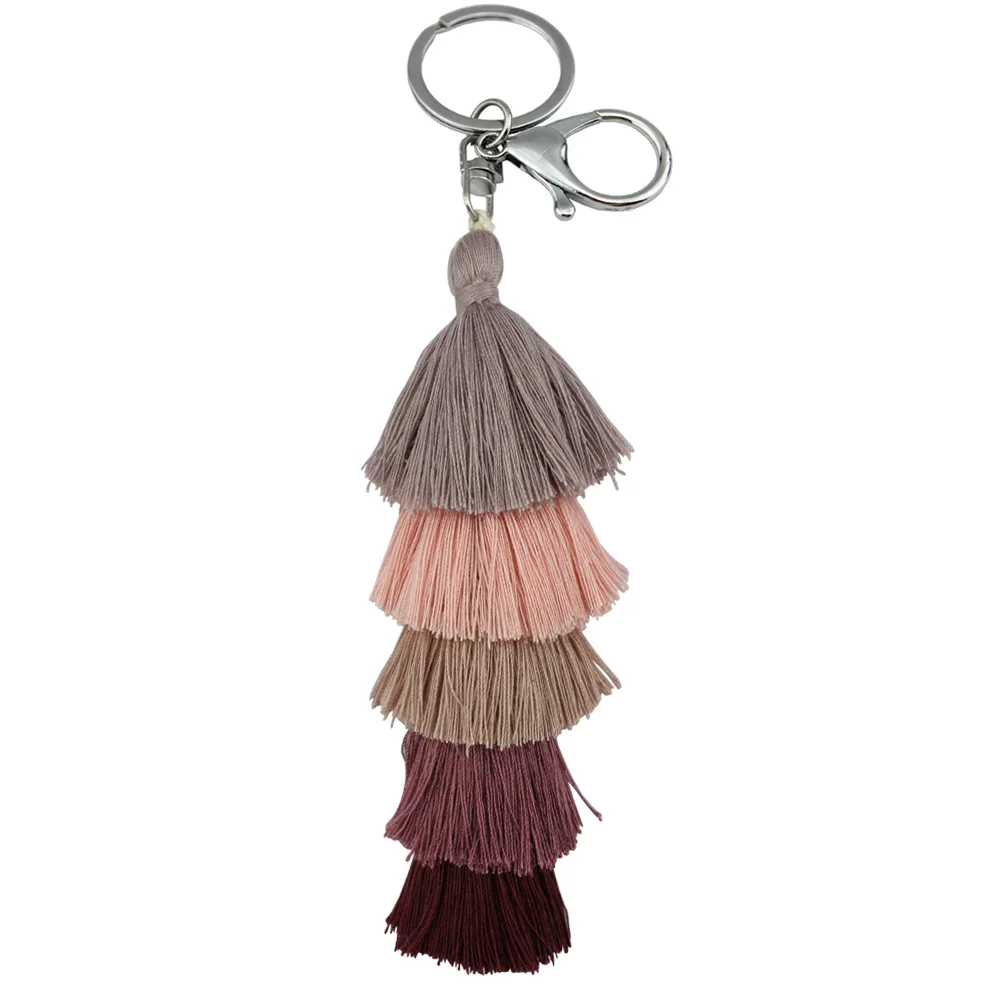 New 5 Layers Tassel Pinecone Tassel Key Chain Colorful Boho Key Chain Bag Accessories Tassel Bag Purse Rainbow Charm Accessories