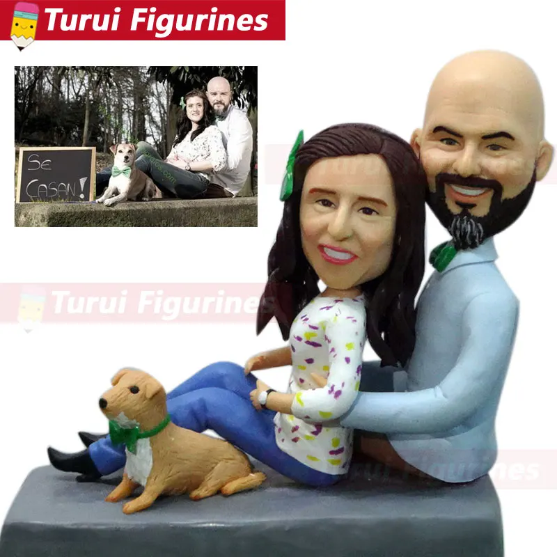 clay cat dog figurines from your photos wedding couple cake topper with dogs custom bobblehead people figurines miniatures dolls