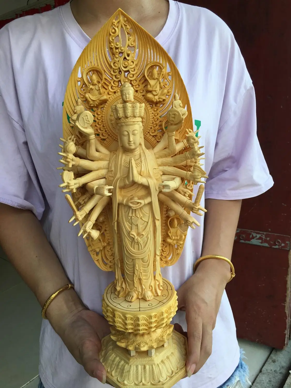 43cm Large TOP GOOD Wood carving ART HOME Talisman Bless safe GOOD LUCK Thousands Hands Guanyin buddha HAND wood carving statue