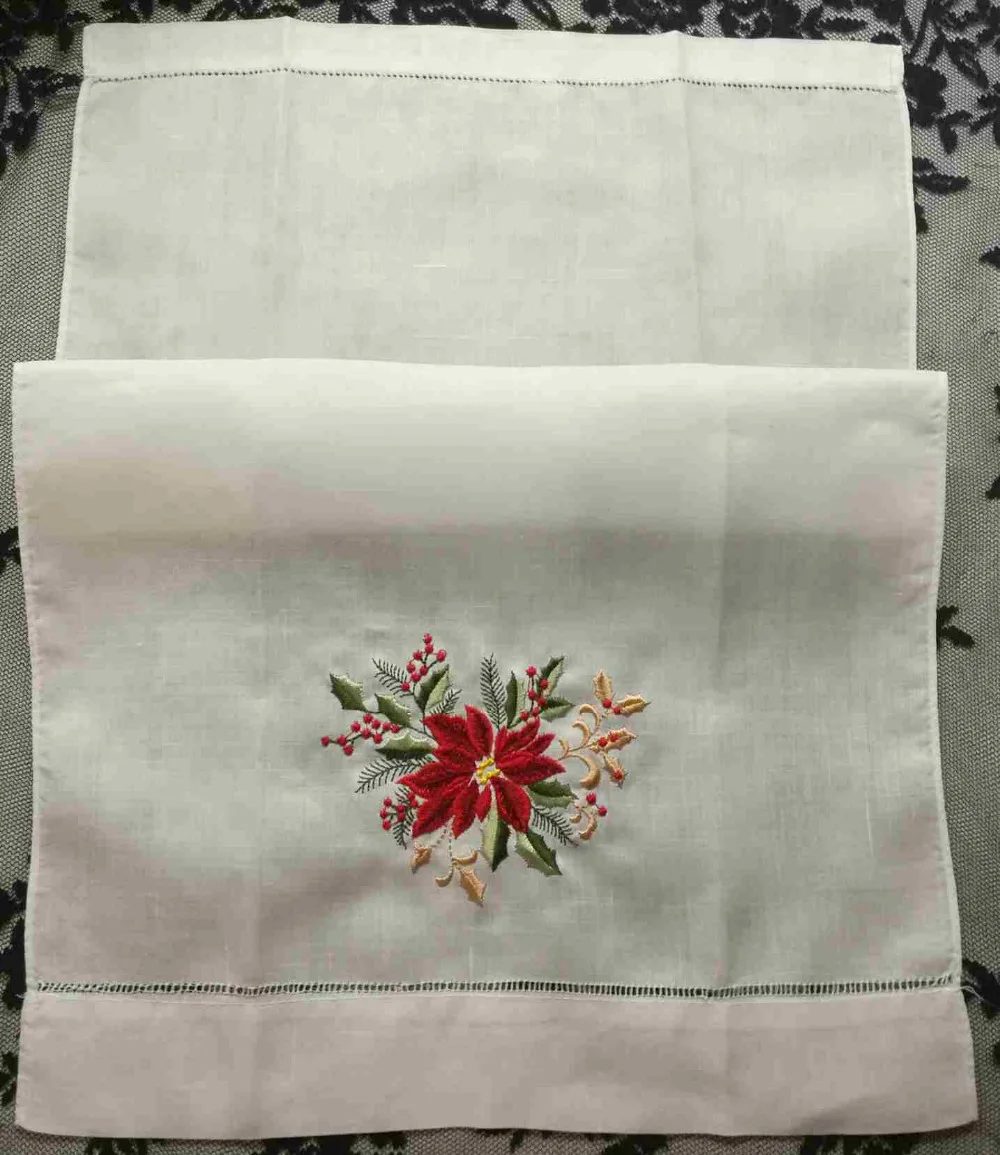Set of 12 Handkerchiefs White Linen Hemstitched Tea Towel -14x22\