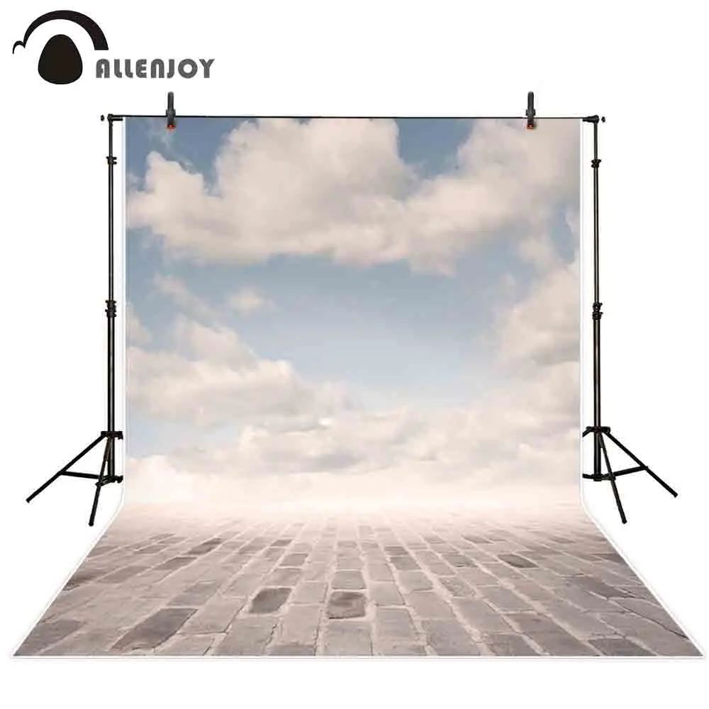 

Allenjoy background for photo studio blue sky brick floor cloud photography backdrop photocall shoot prop photobooth custom