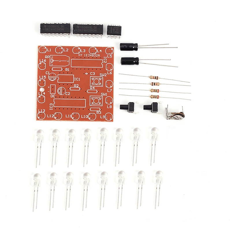 NE555+74HC595 16Bit 16 Channel Light Water Flowing Lights LED Module Kit DIY Kits 1.5mm Board DIY Small Night Lamp