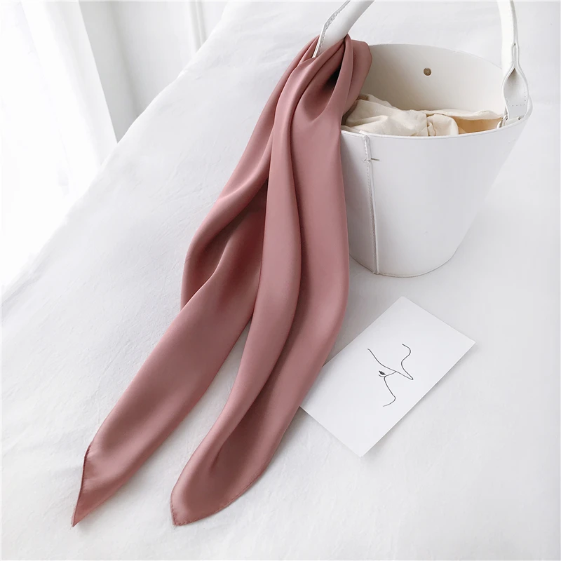 Luna&Dolphin Women Square Scarf 70x70cm Solid Color Brick Red Small Chiffon Silk Hair Tie Headbands Bandana Bag Spring Hijab