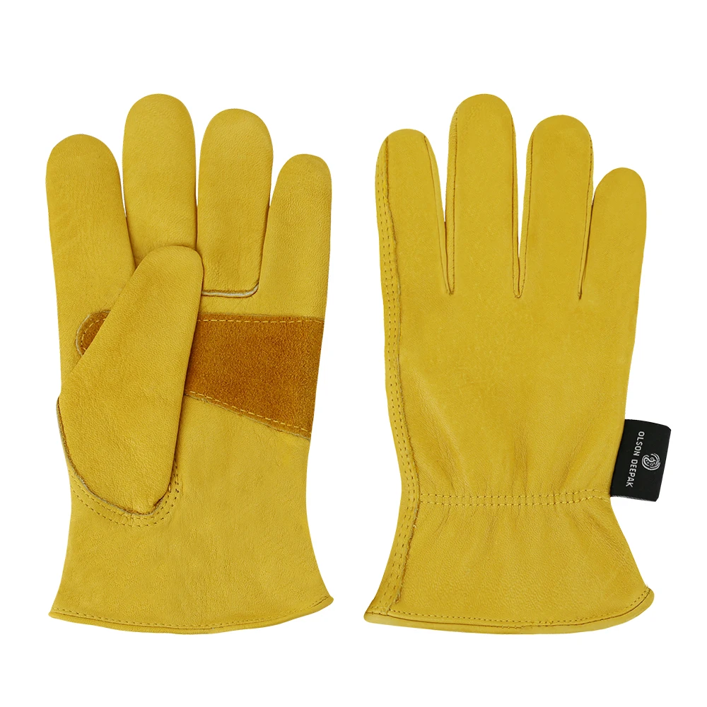 Guantes de trabajo con parche de Palma de cuero para hombres y mujeres, conducción duradera, Gardenging, motocicleta, cuero fuerte, por OLSON DEEPAK