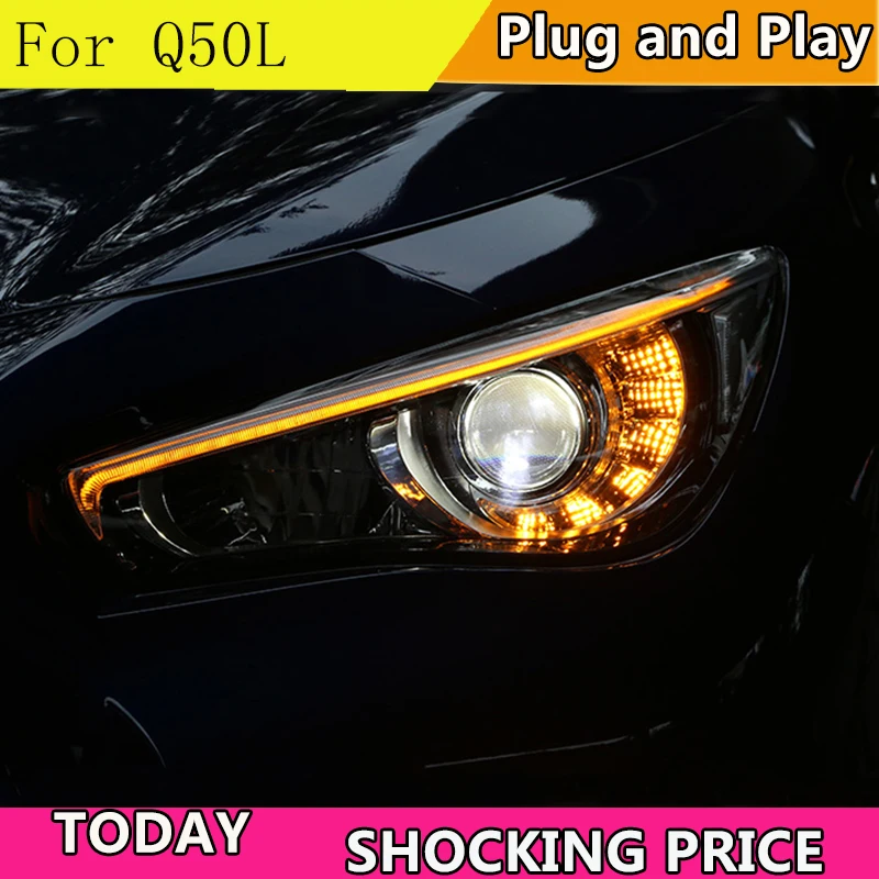 Car Styling For Infiniti Q50 headlights 2014-2018 For Q50 Full LED head lamp led DRL front Bi-Xenon Lens Double Beam