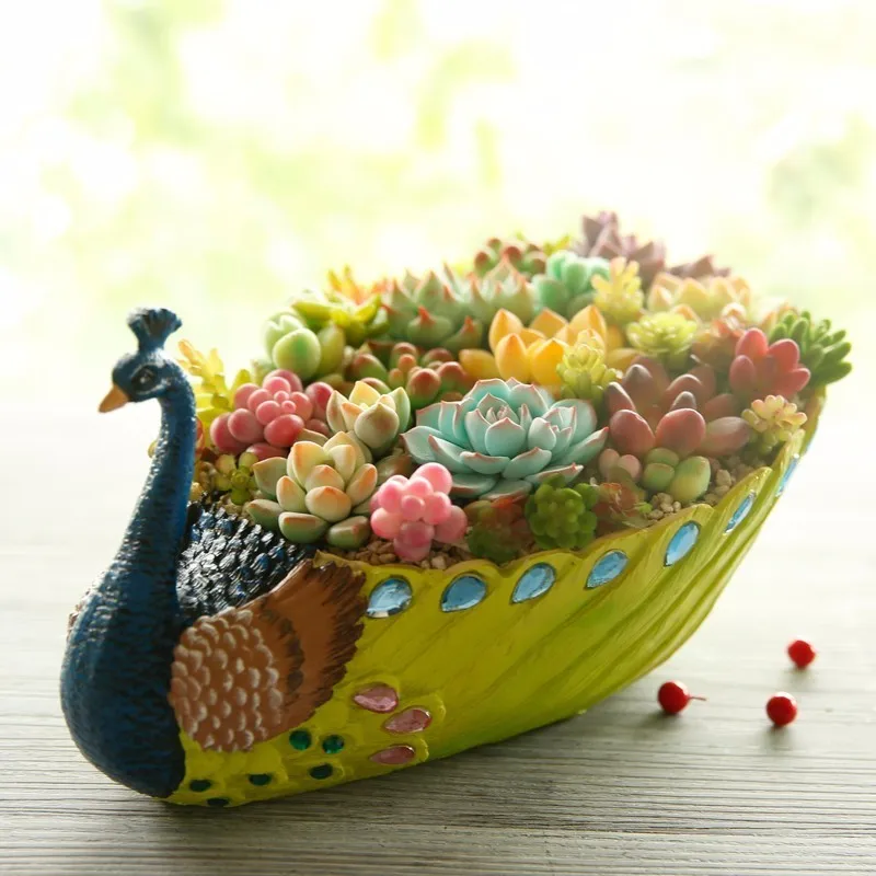 Pretty Peacock Phoenix Flower Tub Large Peafowl Vasos Para Jardim Succulent Plant Bonsai Pot Flowerpot Planter Garden Decorative