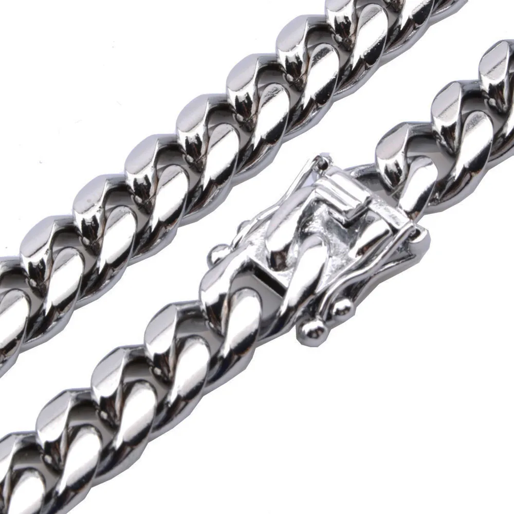 Hot Sell Stainless Steel Curb Miami Cuban Link Chains Neck Boys Mens Hip Hop Jewelry Double Safety Clasps High Polished Necklace