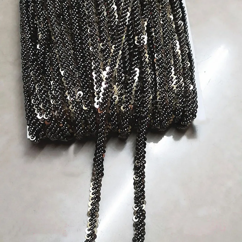 Adornos de flecos con cuentas de lentejuelas negras, accesorios de costura diy, apliques de cuentas hechos a mano para bolsas de ropa, parche, 1 yarda