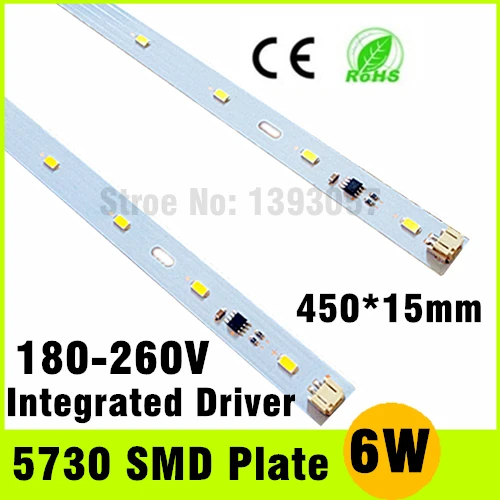 20pcs ac 220V 6W 450mm SMD 5730 Integrated IC Driver LED Tube Plate Epistar Chip Cold White/Warm White 180-260V Lamp Panel PCB