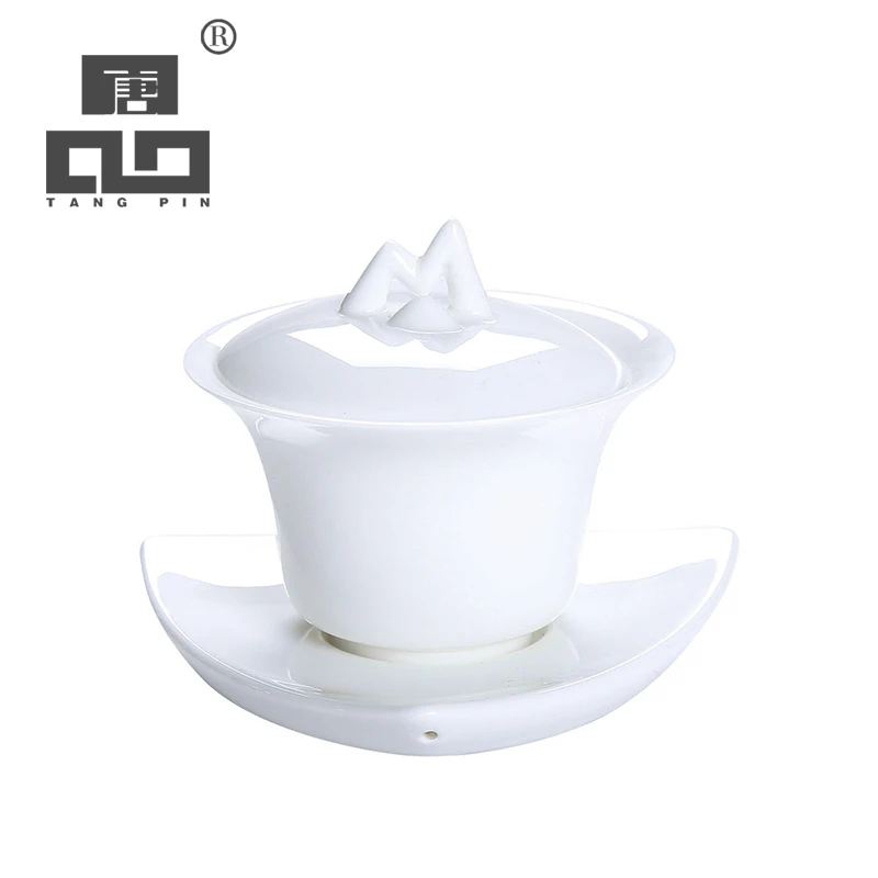 Tangpin White Ceramic Gaiwan Teacup Teapot Porcelain Cha Bowl Chinese Kung Fu Tea Set 130ml