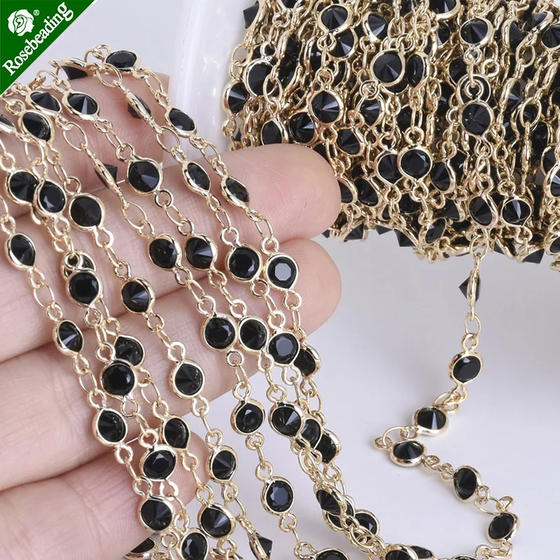 

1 foot 4mm High quality gold plated Delicate Bezel Set Crystal & Brass Chain,Connector Chain,sold 1pc/lot