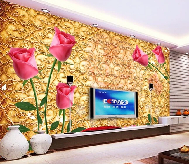 

Custom roses wallpaper red, rose murals for the living room bedroom TV background wall waterproof embossed wallpaper