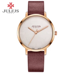 Julius JA-953 Simple Ultrathin Unisex Watch Leather Strap Fashion Brand Logo Custom Dropshipping Hodinky Silver Rose Gold Whatch