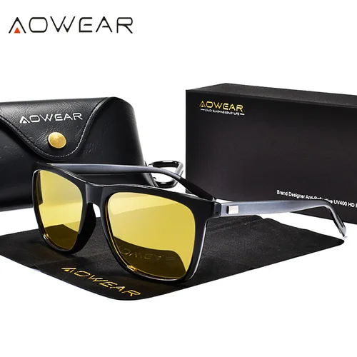 Imagen 2 del producto AOWEAR-Gafas De visión nocturna HD para hombre, lentes De aluminio amarillas, polarizadas, seguras para conducir